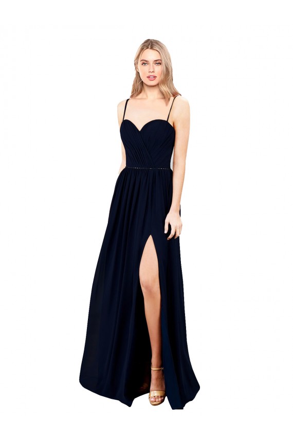 Sweetheart Long Soft Chiffon Dark Navy Sleeveless Formal Evening Gown / Bridesmaid Dress Victoria