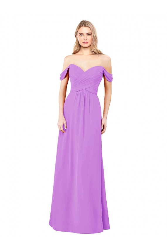 Sweetheart Long Soft Chiffon Violet Sleeveless Bridesmaid Dress Victoria