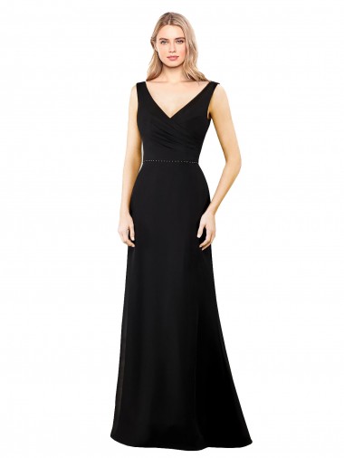 V-Neck Long Soft Chiffon Black Sleeveless Prom Dress / Bridesmaid Dress Victoria