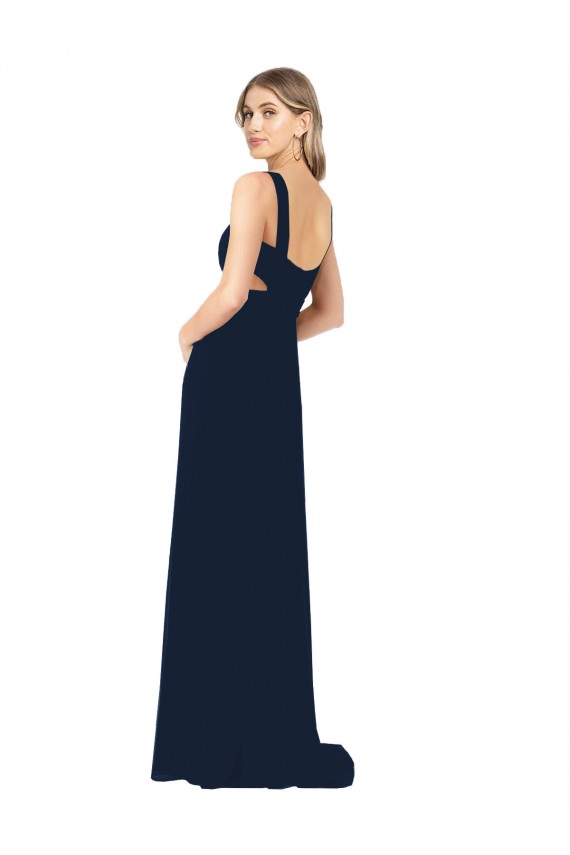 V-Neck Long Chiffon Dark Navy Sleeveless Bridesmaid Dress / Evening Dress Victoria
