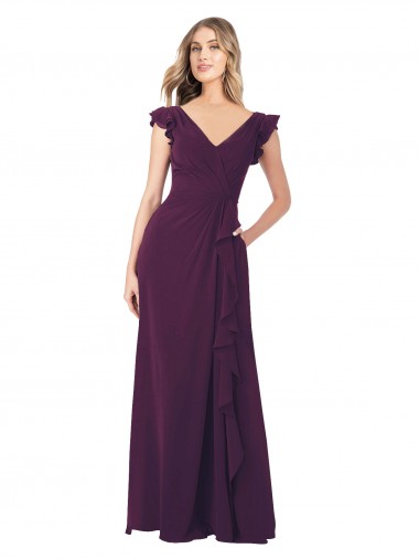 V-Neck Long Soft Chiffon Grape Cap Sleeves Formal Dress / Bridesmaid Dress Victoria