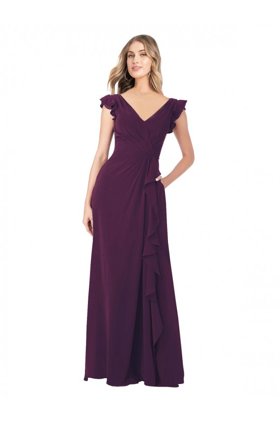 V-Neck Long Soft Chiffon Grape Cap Sleeves Formal Dress / Bridesmaid Dress Victoria