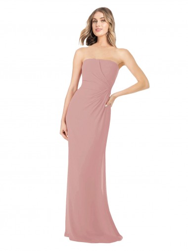 Strapless Long Soft Chiffon Dusty Pink Sleeveless Bridesmaid Dress Victoria