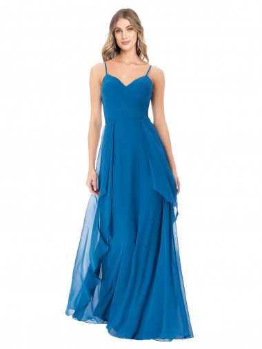 Sweetheart Long Soft Chiffon Peacock Blue Sleeveless Bridesmaid Dress Victoria