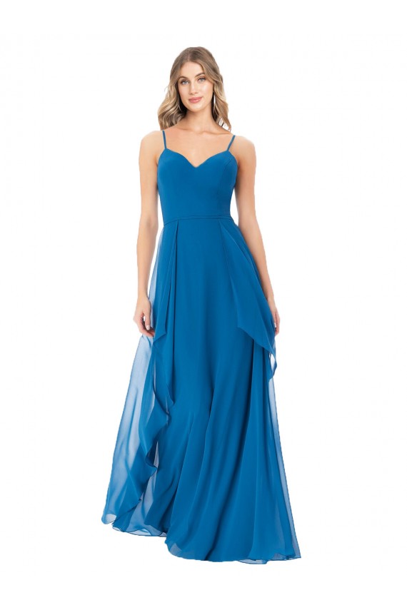 Sweetheart Long Soft Chiffon Peacock Blue Sleeveless Bridesmaid Dress Victoria