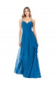 Sweetheart Long Soft Chiffon Peacock Blue Sleeveless Bridesmaid Dress Victoria