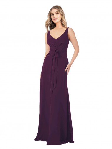 V-Neck Long Floor Length Chiffon Grape Sleeveless Bridesmaid Dress Victoria