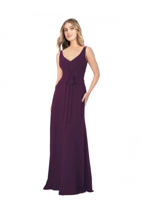 V-Neck Long Floor Length Chiffon Grape Sleeveless Bridesmaid Dress Victoria
