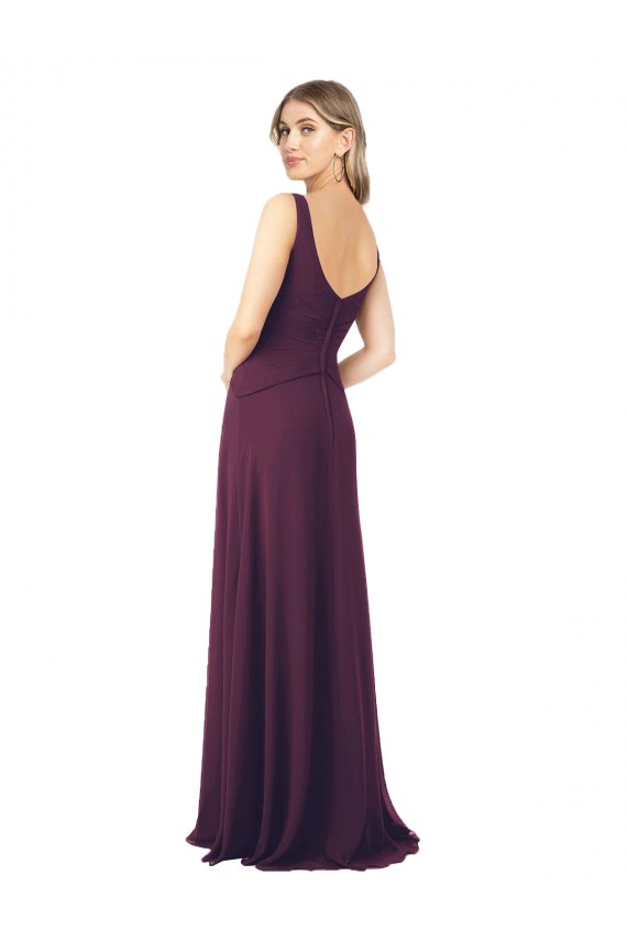 V-Neck Long Floor Length Chiffon Grape Sleeveless Bridesmaid Dress Victoria