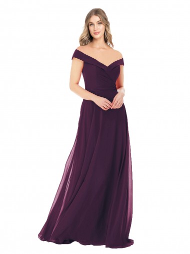 Off the Shoulder Long Soft Chiffon Grape Sleeveless Bridal Party Dress Victoria