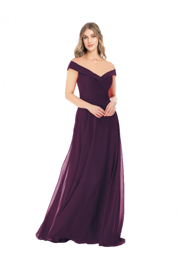 Off the Shoulder Long Soft Chiffon Grape Sleeveless Bridal Party Dress Victoria