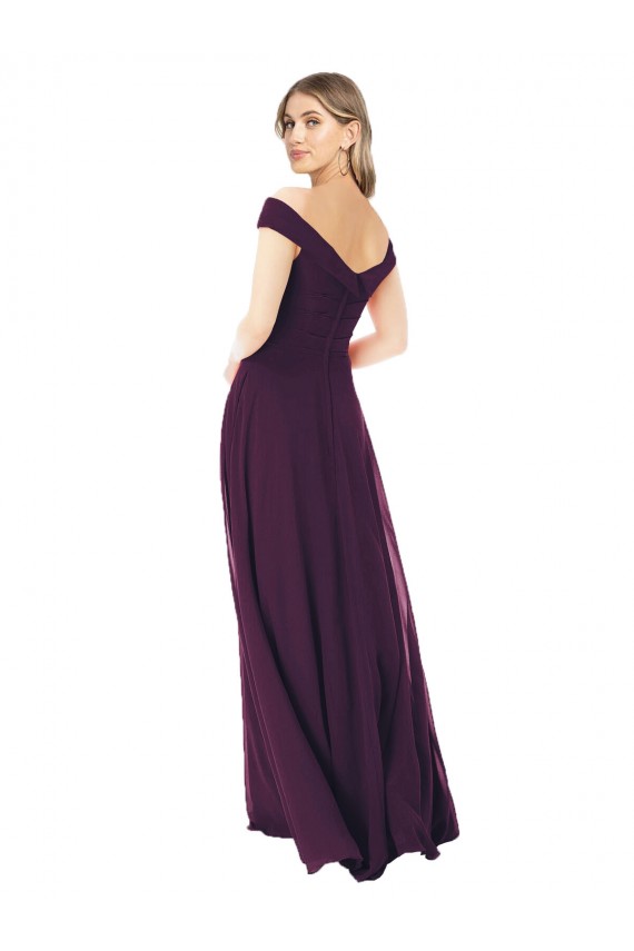 Off the Shoulder Long Soft Chiffon Grape Sleeveless Bridal Party Dress Victoria