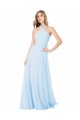 High Neck Long Chiffon Light Sky Blue Sleeveless Bridesmaid Dress / Evening Gowns Victoria