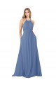 High Neck Long Soft Chiffon Windsor Blue Sleeveless Bridesmaid Dress Victoria