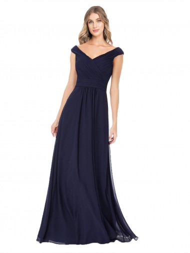 Off the Shoulder Long Soft Chiffon Dark Navy Sleeveless Evening Dress / Bridesmaid Dress Victoria