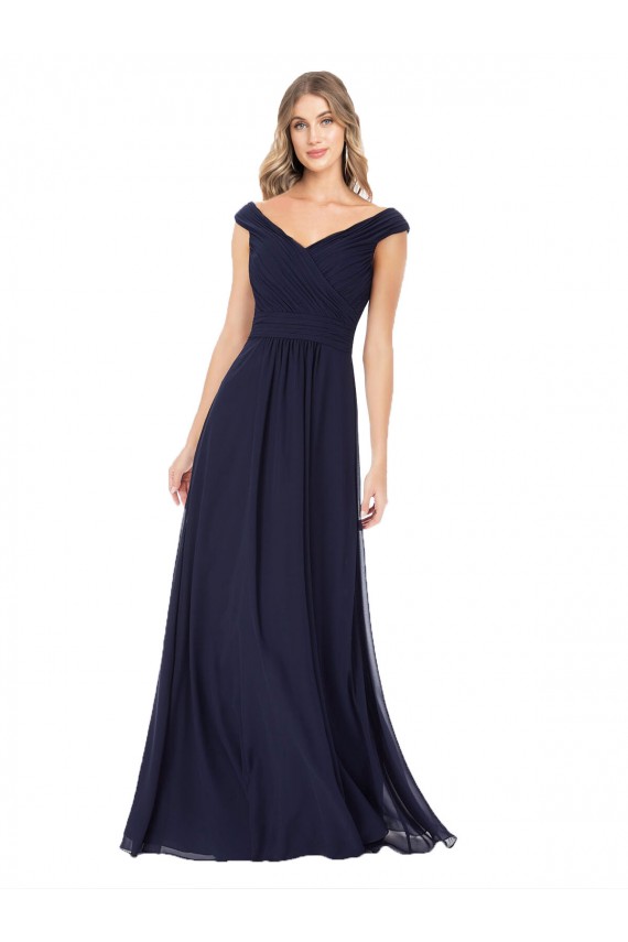 Off the Shoulder Long Soft Chiffon Dark Navy Sleeveless Evening Dress / Bridesmaid Dress Victoria