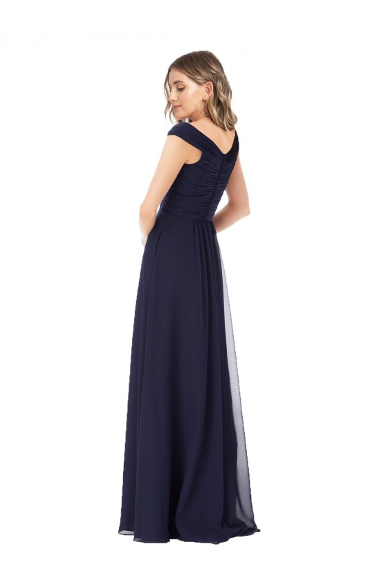 Off the Shoulder Long Soft Chiffon Dark Navy Sleeveless Evening Dress / Bridesmaid Dress Victoria