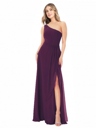 One Shoulder Long Soft Chiffon Grape Sleeveless Formal Dress / Bridesmaid Dress Victoria