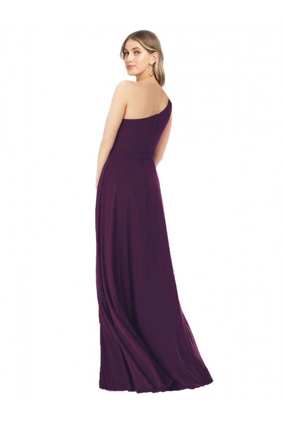 One Shoulder Long Soft Chiffon Grape Sleeveless Formal Dress / Bridesmaid Dress Victoria