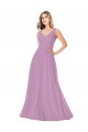 V-Neck Long Soft Chiffon Dark Lavender Sleeveless Bridal Party Dress Victoria