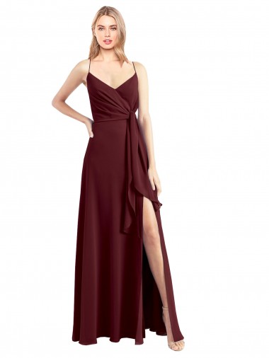 V-Neck Long Floor Length Chiffon Burgundy Gold Sleeveless Bridesmaid Dress Victoria