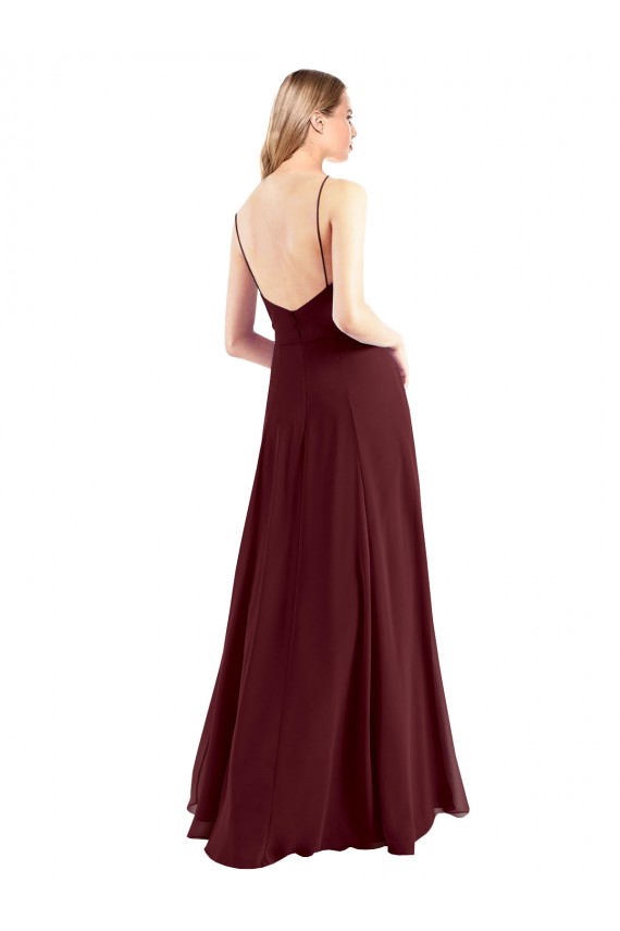 V-Neck Long Floor Length Chiffon Burgundy Gold Sleeveless Bridesmaid Dress Victoria