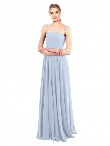 Square Neck Long Soft Chiffon Light Sky Blue A-Line Sleeveless Bridesmaid Dress Victoria