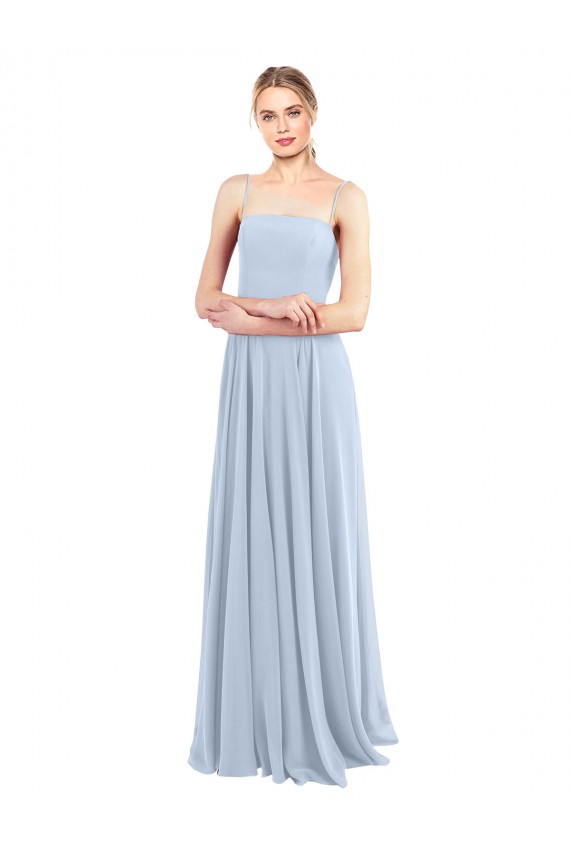 Square Neck Long Soft Chiffon Light Sky Blue A-Line Sleeveless Bridesmaid Dress Victoria