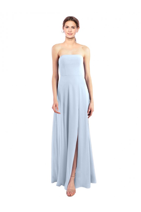 Strapless Long Soft Chiffon Light Sky Blue Sleeveless Bridesmaid Dress Victoria