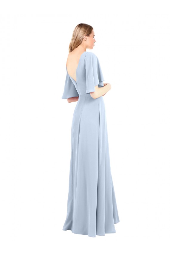 V-Neck Long Chiffon Light Sky Blue Flutter Sleeves Bridesmaid Dress / Evening Dress Victoria