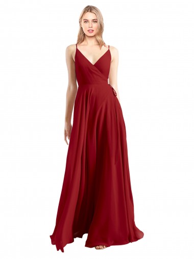 V-Neck Long Luxe Chiffon Red Sleeveless Bridesmaid Dress Victoria