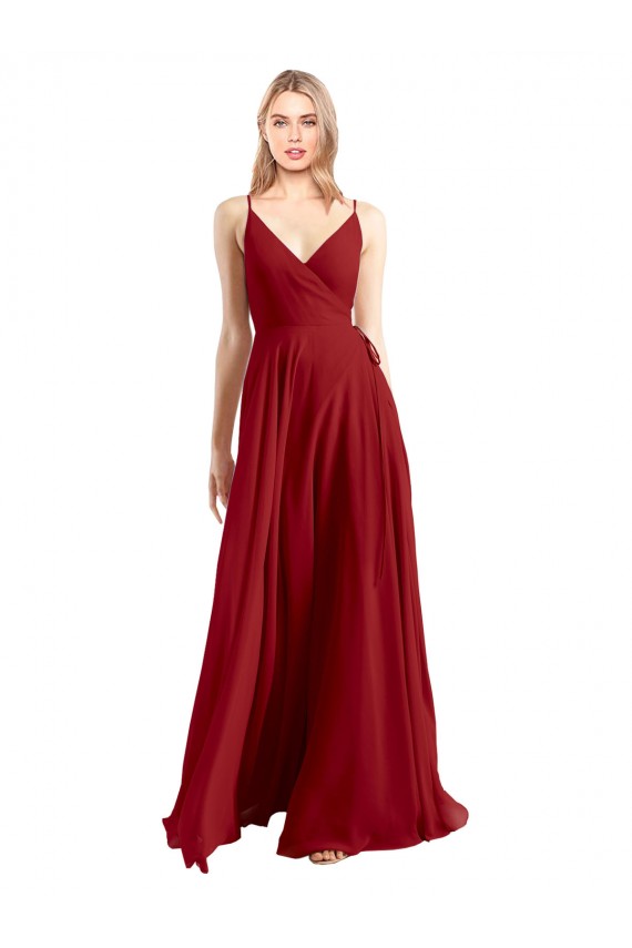 V-Neck Long Luxe Chiffon Red Sleeveless Bridesmaid Dress Victoria