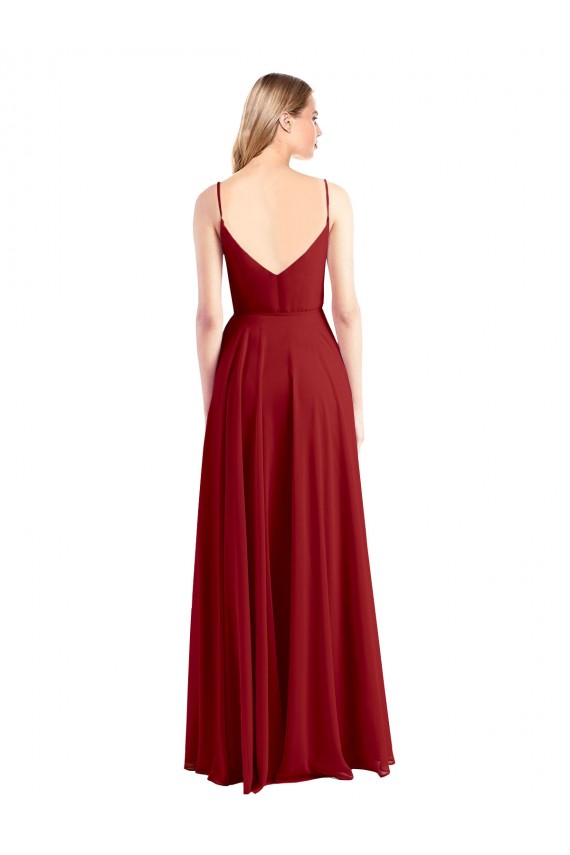 V-Neck Long Luxe Chiffon Red Sleeveless Bridesmaid Dress Victoria