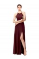 High Neck Long Soft Chiffon Burgundy Gold Sleeveless Bridesmaid Dress Victoria