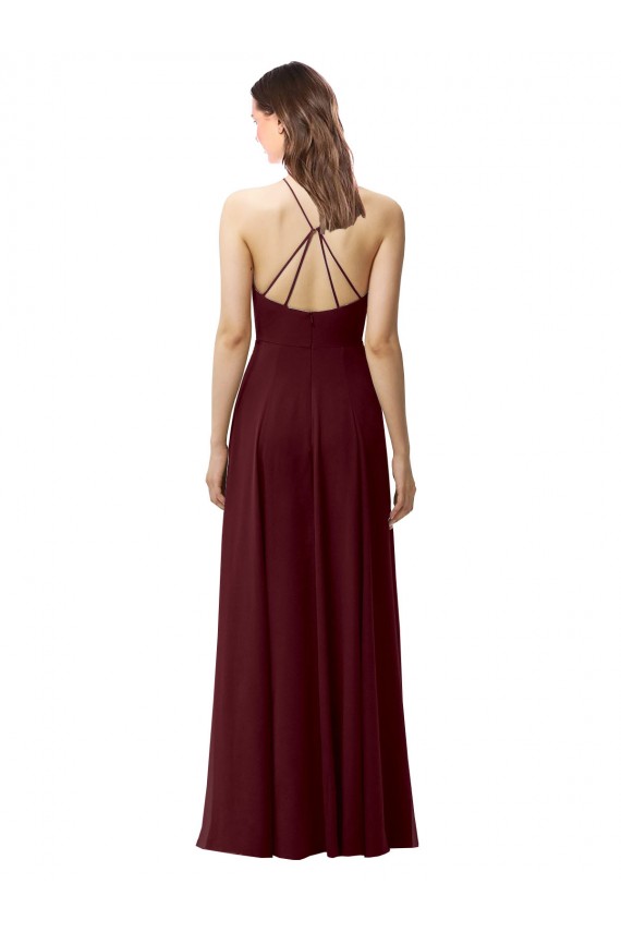 High Neck Long Soft Chiffon Burgundy Gold Sleeveless Bridesmaid Dress Victoria