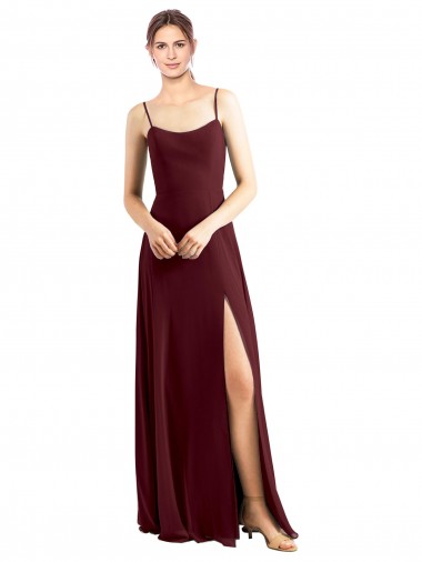 Scoop Neck Long Chiffon Burgundy Gold Sleeveless Bridesmaid Dress / Evening Dress Victoria