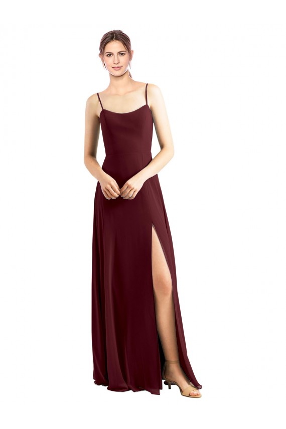 Scoop Neck Long Chiffon Burgundy Gold Sleeveless Bridesmaid Dress / Evening Dress Victoria
