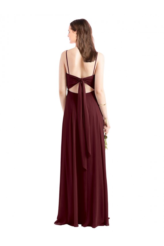 Scoop Neck Long Chiffon Burgundy Gold Sleeveless Bridesmaid Dress / Evening Dress Victoria