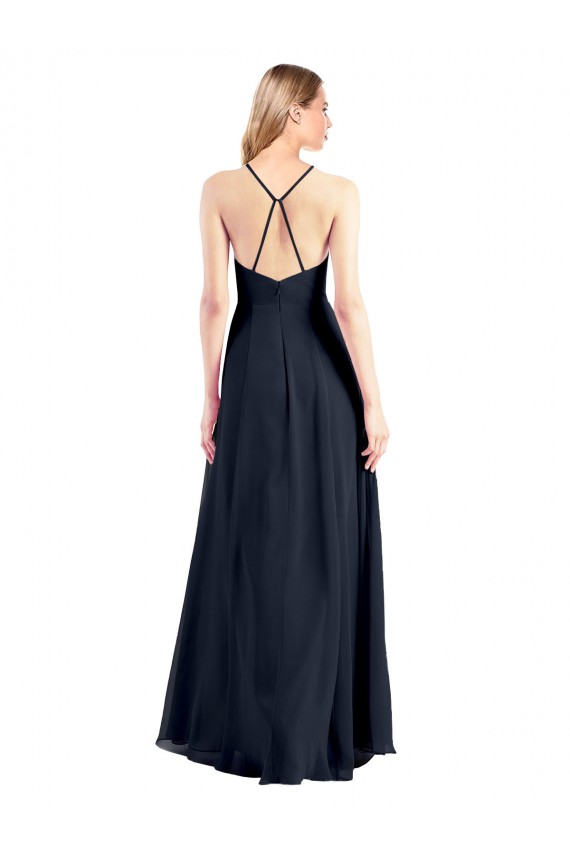 V-Neck Long Soft Chiffon Dark Navy Sleeveless Prom Dress / Bridesmaid Dress Victoria