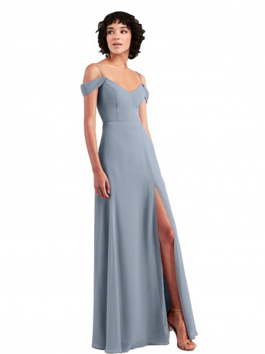 V-Neck Long Chiffon Dusty Blue Sleeveless Formal Dress / Bridesmaid Dress Victoria