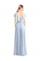 V-Neck Long Soft Chiffon Royal Blue Flutter Sleeves Bridesmaid Dress Victoria
