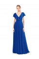 V-Neck Long Soft Chiffon Royal Blue Flutter Sleeves Bridesmaid Dress Victoria