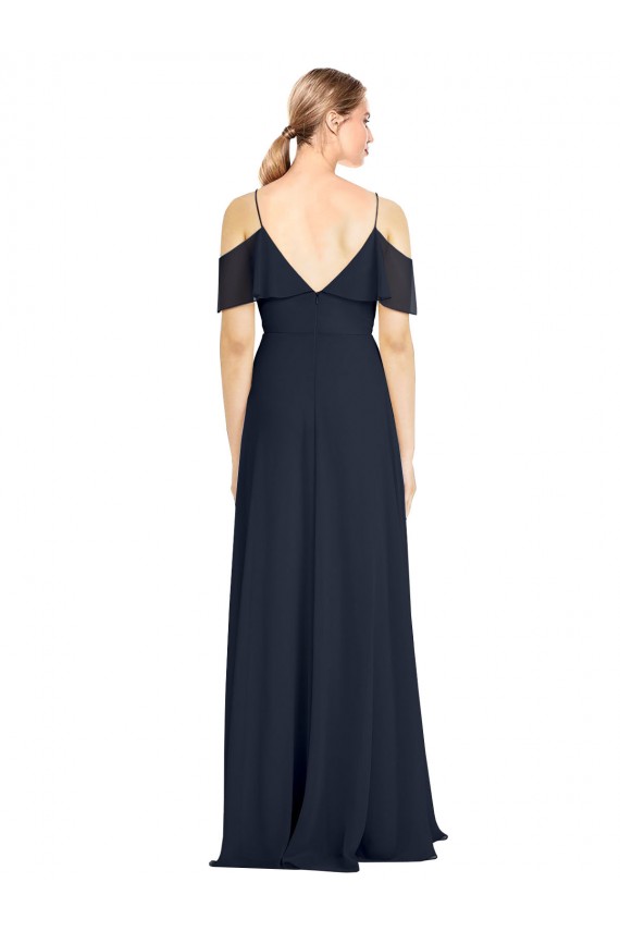 V-Neck Long Lxue Chiffon Dark Navy Sleeveless Bridesmaid Dress Victoria