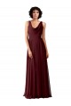 Cowl Neck Long Soft Chiffon Burgundy Gold Sleeveless Bridesmaid Dress Victoria