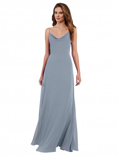 Cowl Neck Long Soft Chiffon Dusty Blue Sleeveless Formal Dress / Bridesmaid Dress Victoria