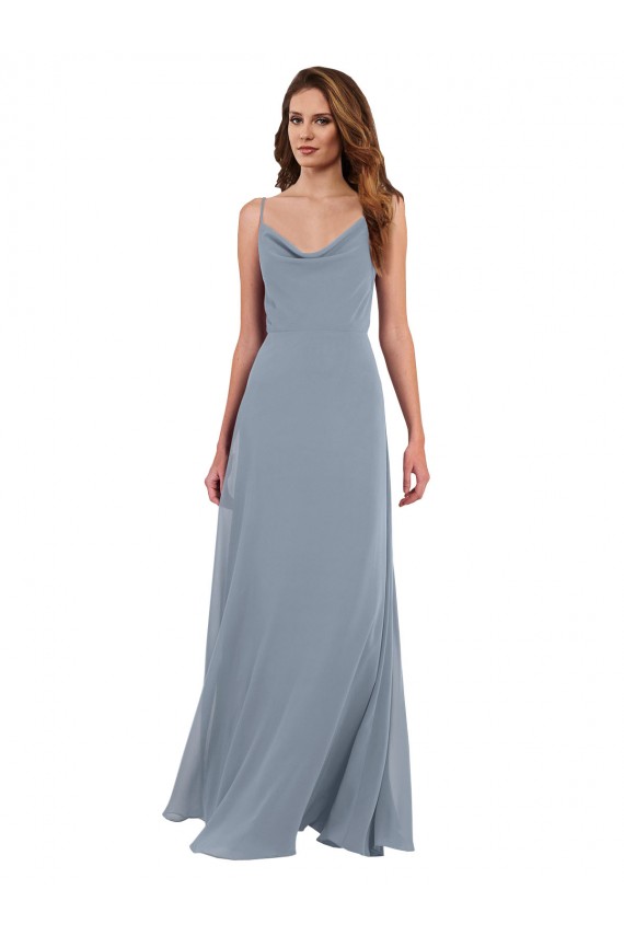Cowl Neck Long Soft Chiffon Dusty Blue Sleeveless Formal Dress / Bridesmaid Dress Victoria