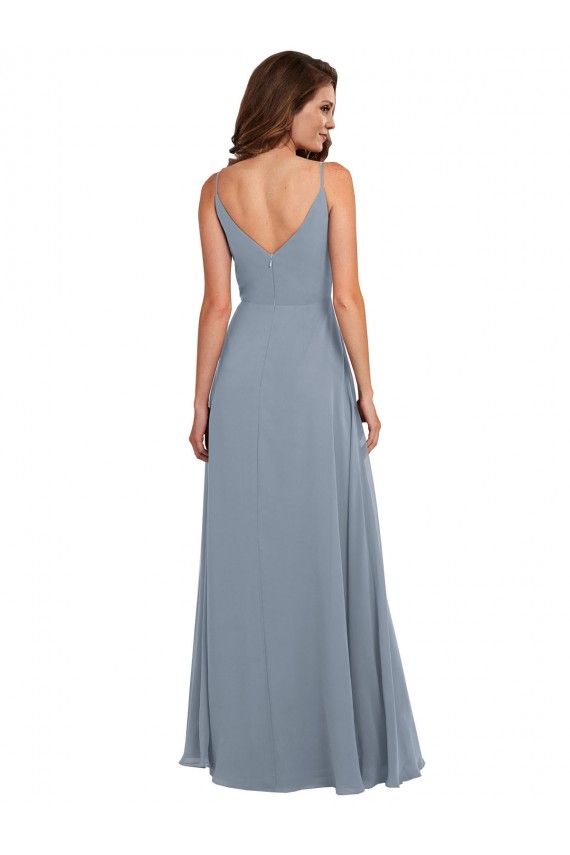 Cowl Neck Long Soft Chiffon Dusty Blue Sleeveless Formal Dress / Bridesmaid Dress Victoria