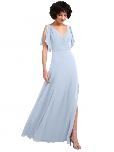 V-Neck Long Soft Chiffon Light Sky Blue Split Sleeves Bridesmaid Dresses Victoria