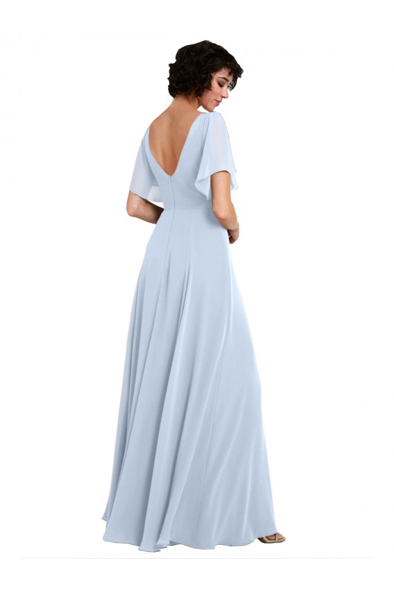 V-Neck Long Soft Chiffon Light Sky Blue Split Sleeves Bridesmaid Dresses Victoria