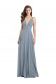 V-Neck Long Chiffon Dusty Blue Sleeveless Bridesmaid Dress / Evening Gowns Victoria